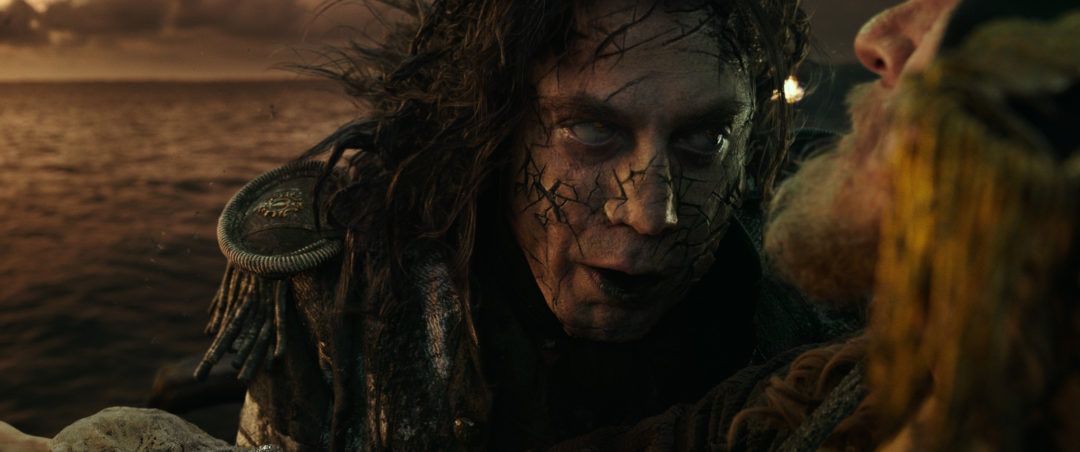 "PIRATES OF THE CARIBBEAN: DEAD MEN TELL NO TALES"..The villainous Captain Salazar (Javier Bardem) pursues Jack Sparrow (Johnny Depp) as he searches for the trident used by Poseidon..Ph: Film Frame..©Disney Enterprises, Inc. All Rights Reserved.