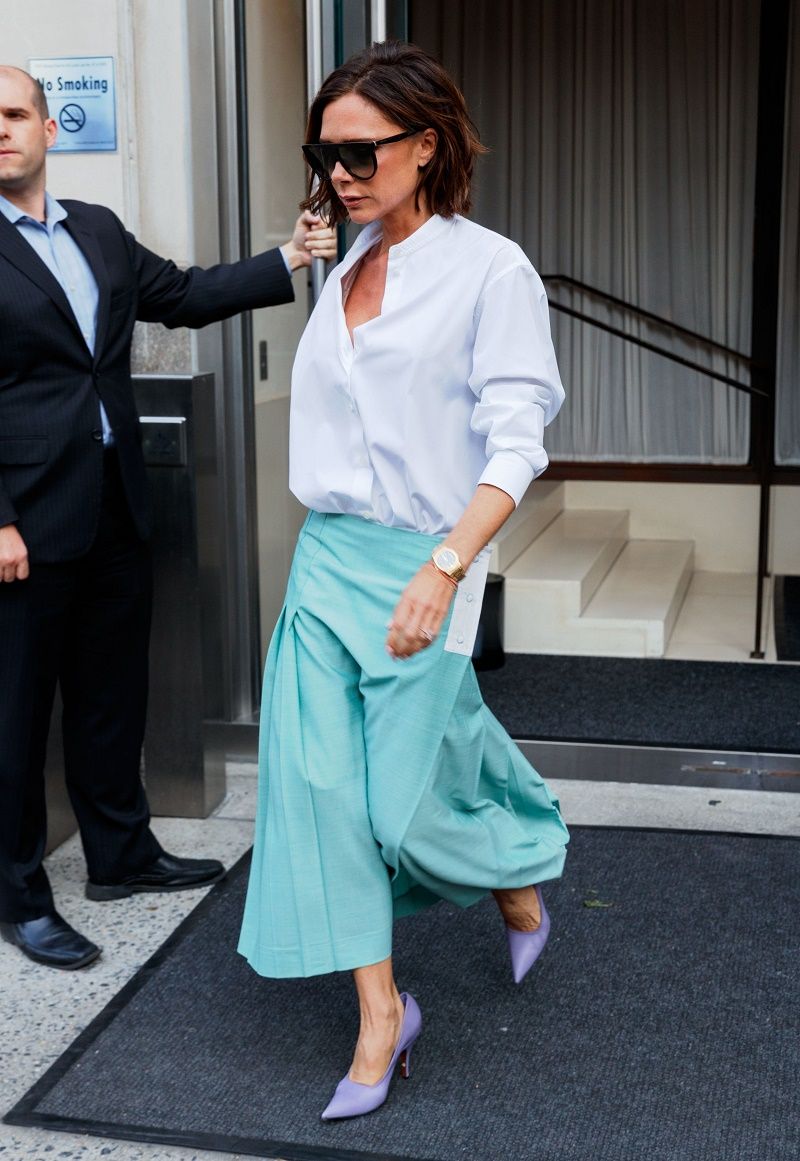 Victoria Beckham wears light green in New York