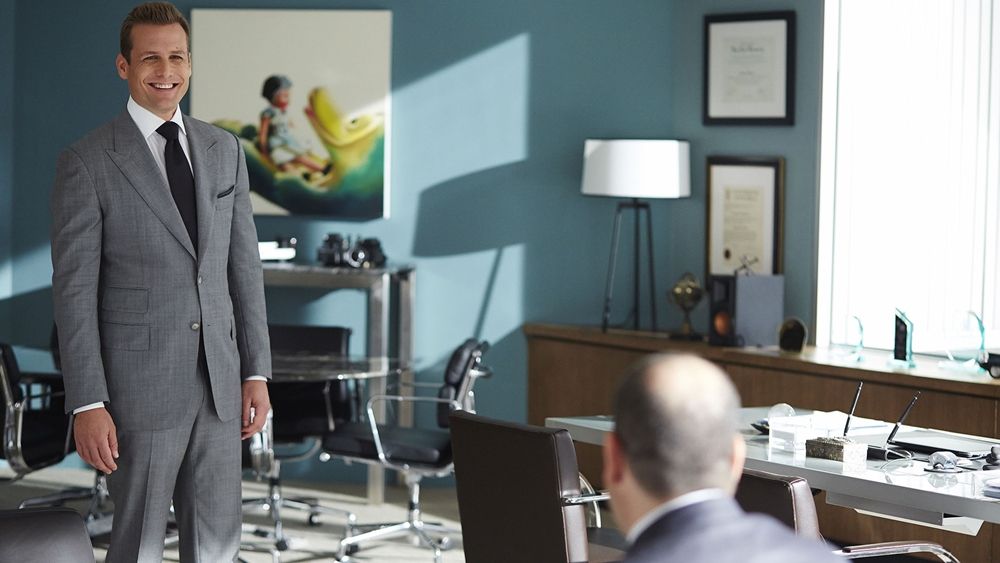 SUITS -- "Exposure" Episode 408 -- Pictured: Gabriel Macht as Harvey Specter -- (Photo by: Shane Mahood/USA Network)