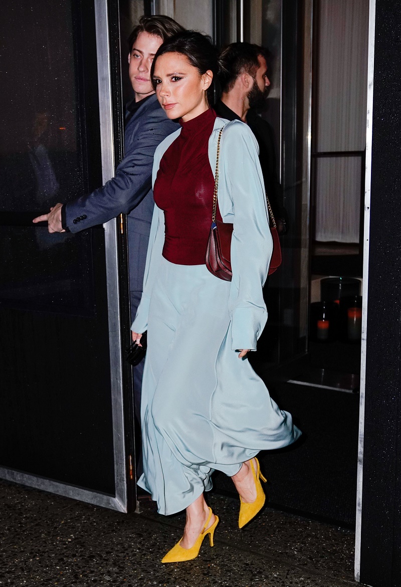 Victoria Beckham and David Beckham head out of their hotel in New York