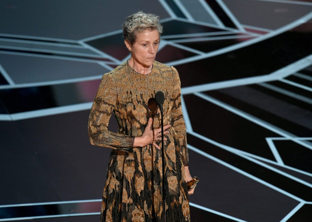 HOLLYWOOD, CA - MARCH 04: Actor Frances McDormand accepts Best Actress for 'Three Billboards Outside Ebbing, Missouri' onstage during the 90th Annual Academy Awards at the Dolby Theatre at Hollywood & Highland Center on March 4, 2018 in Hollywood, California. (Photo by Kevin Winter/Getty Images)