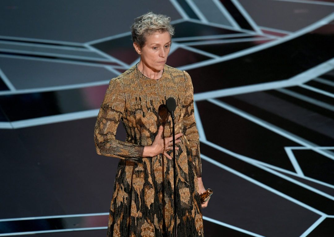 HOLLYWOOD, CA - MARCH 04: Actor Frances McDormand accepts Best Actress for 'Three Billboards Outside Ebbing, Missouri' onstage during the 90th Annual Academy Awards at the Dolby Theatre at Hollywood & Highland Center on March 4, 2018 in Hollywood, California. (Photo by Kevin Winter/Getty Images)