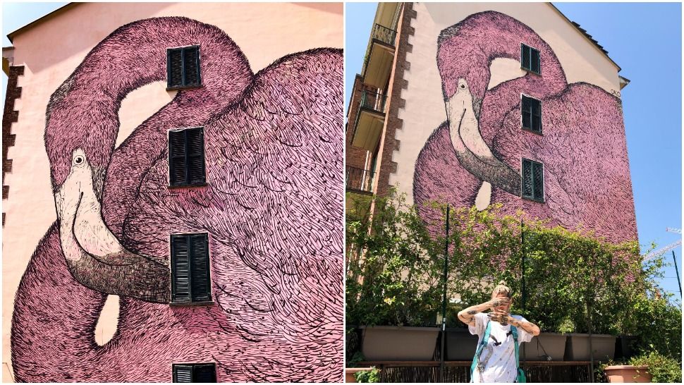 Mural ružičastog flaminga s kojeg nećete moći skinuti pogled