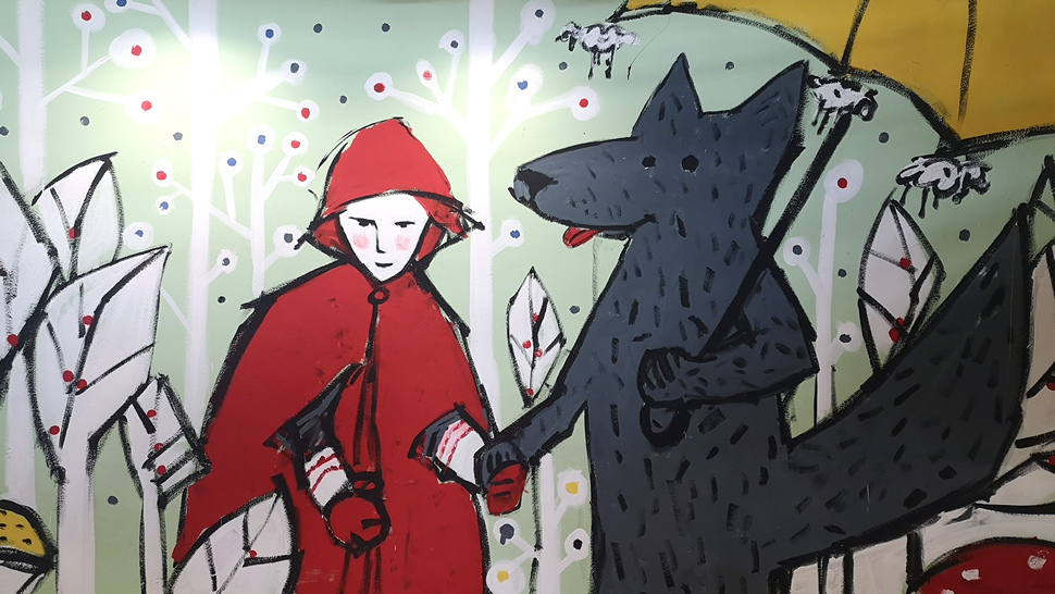 Mural s nešto drugačijim prikazom Crvenkapice i vuka