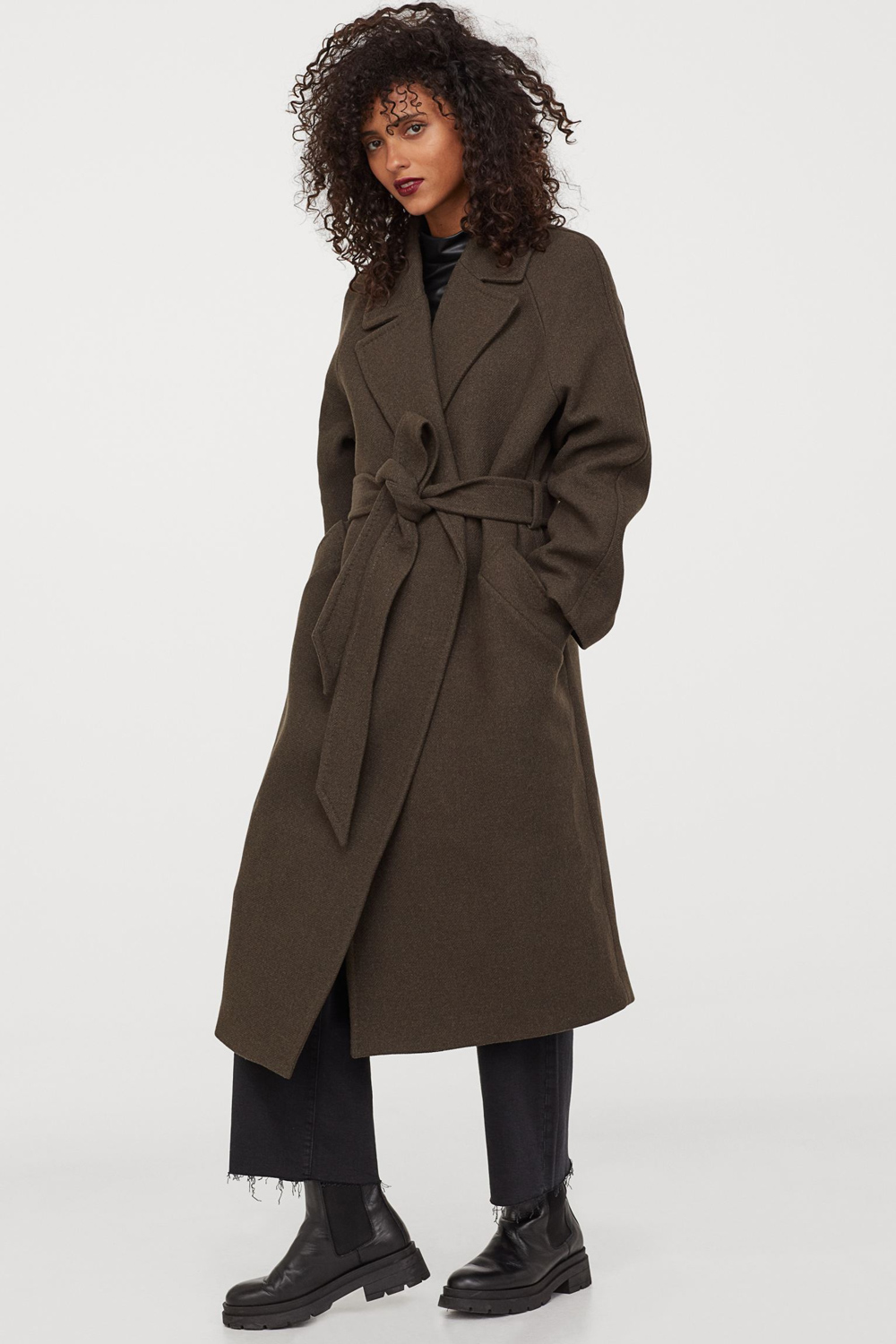 H&M vuneni kaput na vezanje zima 2020.
