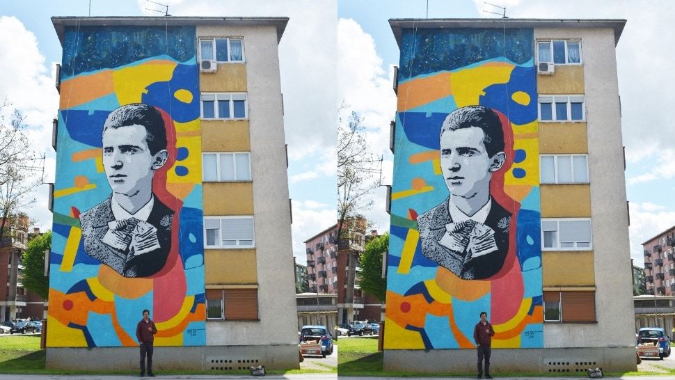 Umjetnik Leonard Lesić u Karlovcu je izradio veliki mural s likom Nikole Tesle