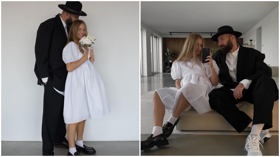 Ovaj minimalistički trudnički look za građansko vjenčanje izgleda odlično