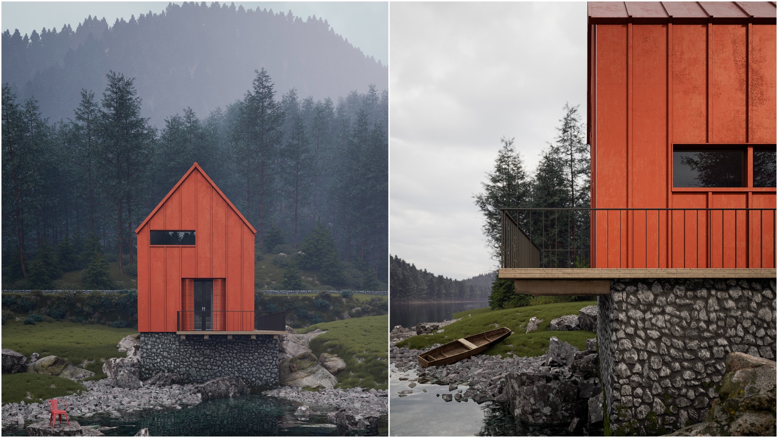 Hrvatski studio osmislio je ovu crvenu ribarsku kućicu na jezeru koja u isto vrijeme izgleda mistično i privlačno