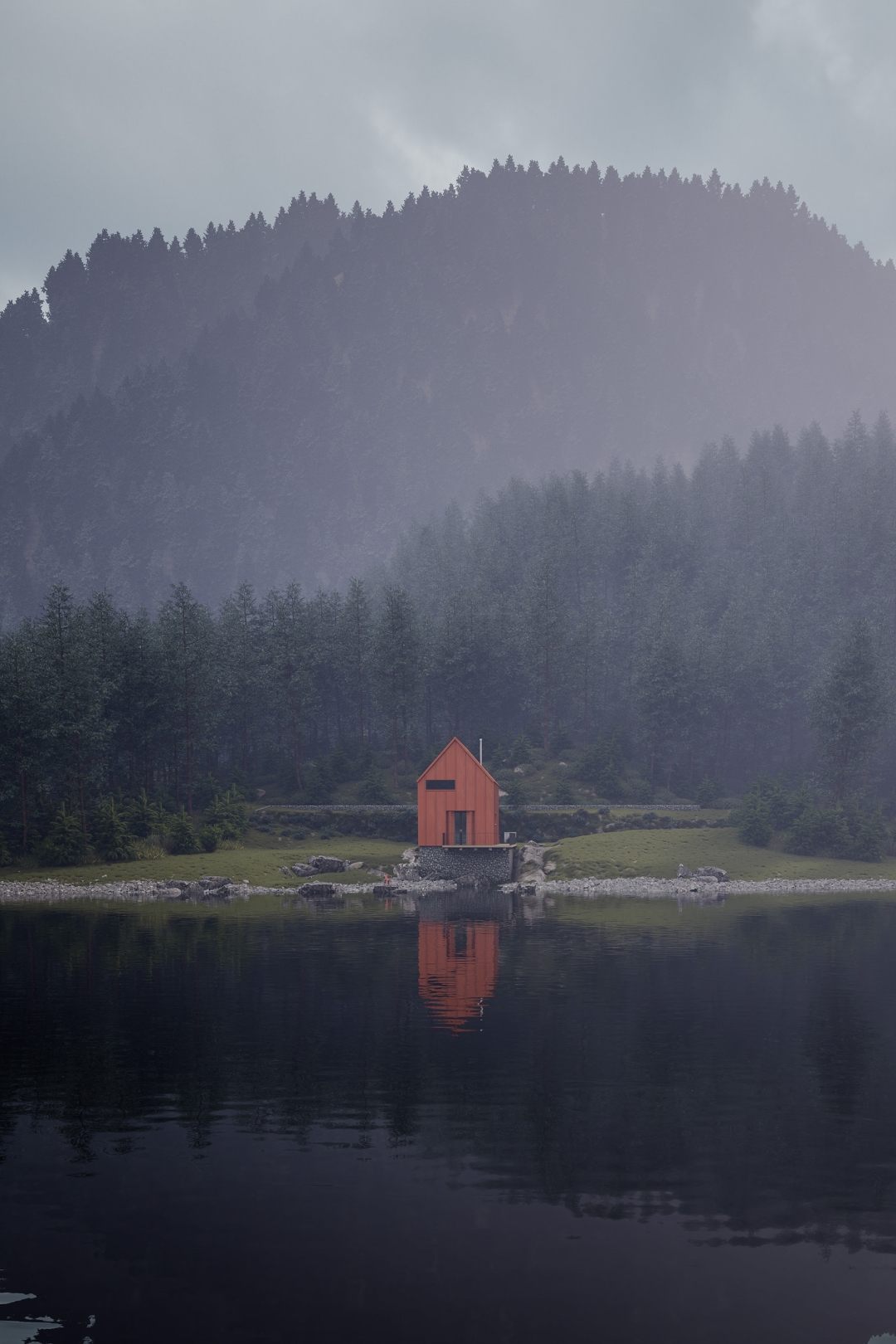 Hrvatski studio osmislio je ovu crvenu ribarsku kućicu na jezeru koja u isto vrijeme izgleda mistično i privlačno