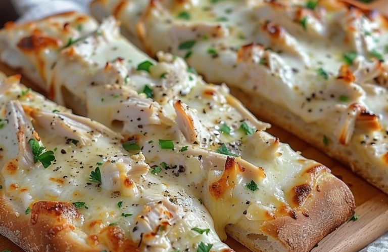 Chicken Alfredo Garlic Bread